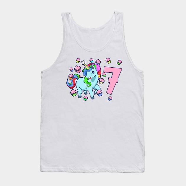 I am 7 with unicorn - girl birthday 7 years old Tank Top by Modern Medieval Design
